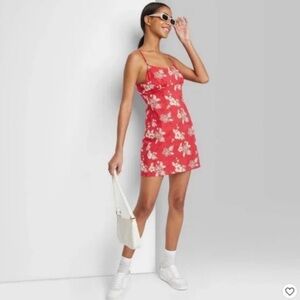 Wild Fable-Hawaiian Print Mini Dress w/Cut Out Back & Elastic, Red, Size XXL